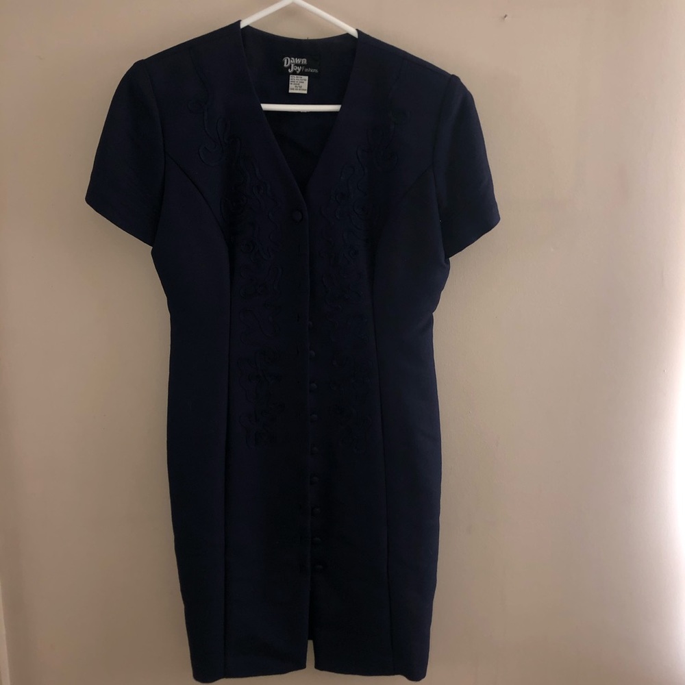 Vintage Navy Blue Button Up Dress